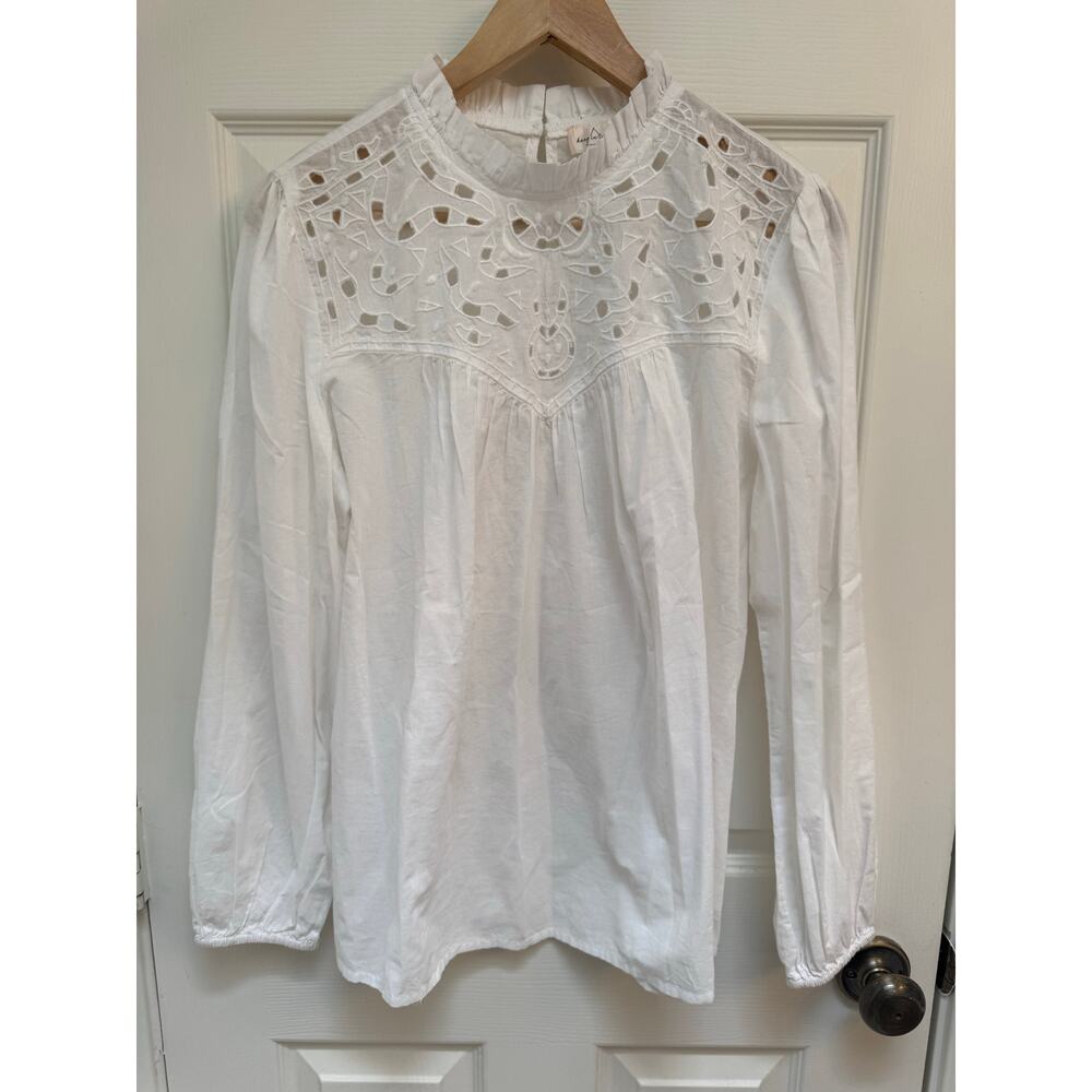 Keep In Touch 100% COTTON White Laser Cut Longsleeved Blouse Cottage Core Size M